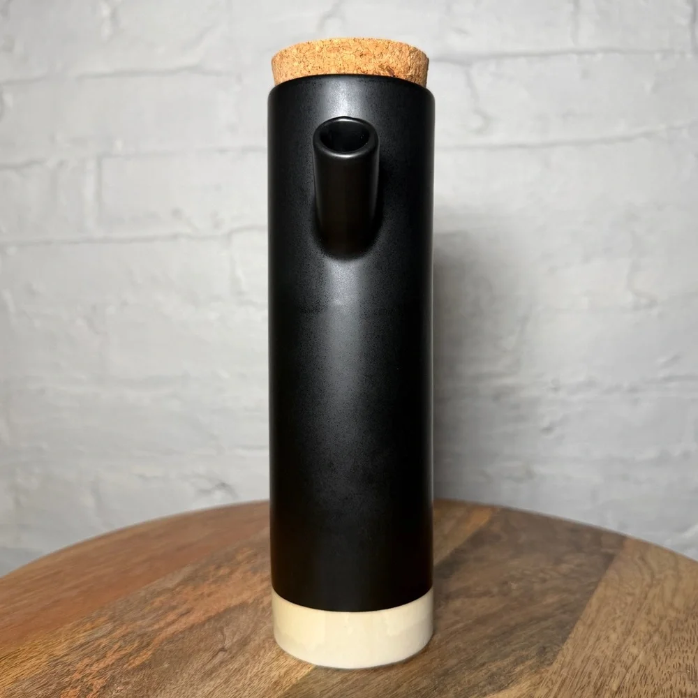 Crate & Barrel Shaillee Matte Black Ceramic Cruet Vase with Cork Lid